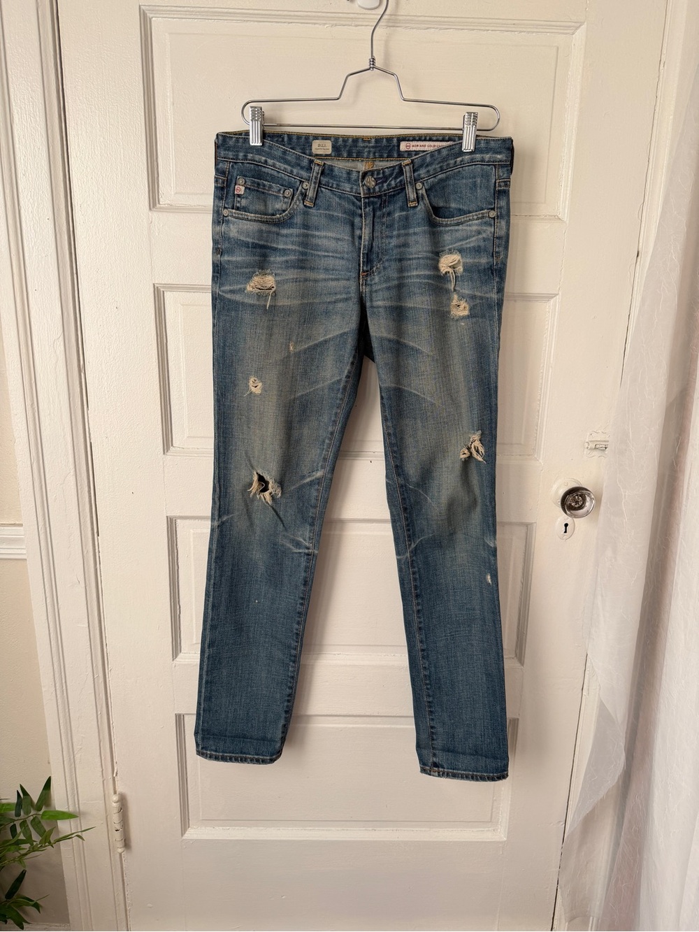 AG Adriano Goldschmied Stilt Cigarette Leg Jeans Distressed Faded Whisker Denim